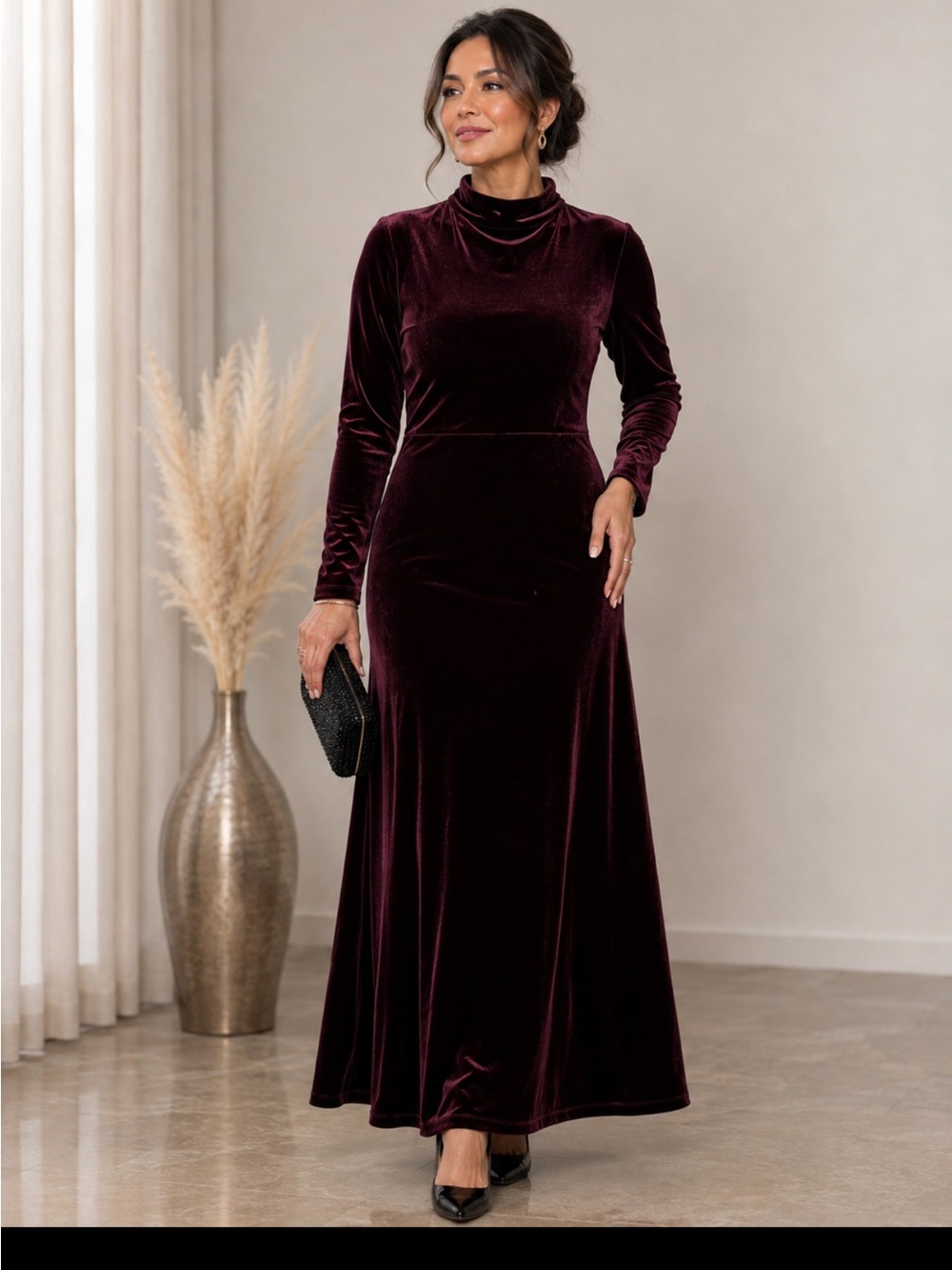 Amanda Smith Velvet Long Sleeve Dress - Deep Burgundy size 8